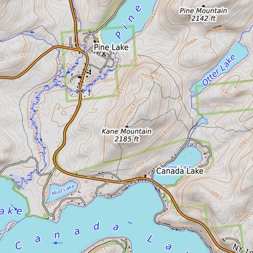 OpenTopoMap map of Kane Mountains, NY