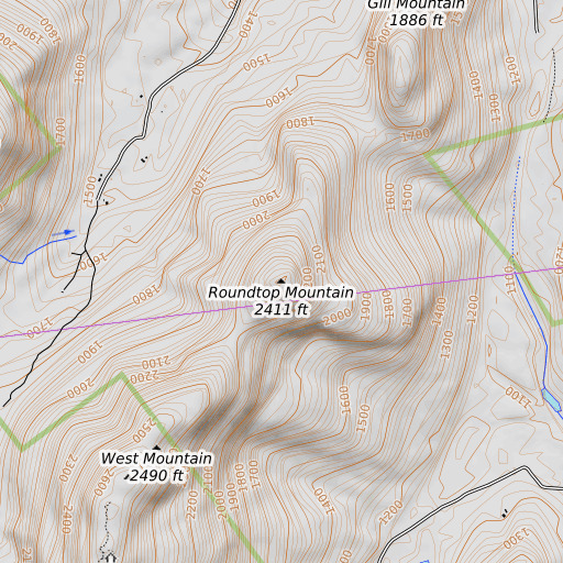 OpenTopoMap map of Roundtop Mountain, NY