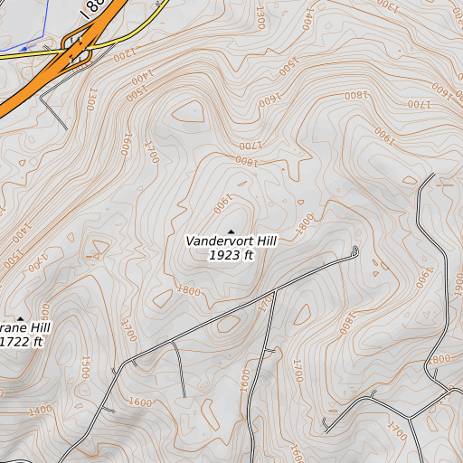 OpenTopoMap map of Vandervort Hill, NY