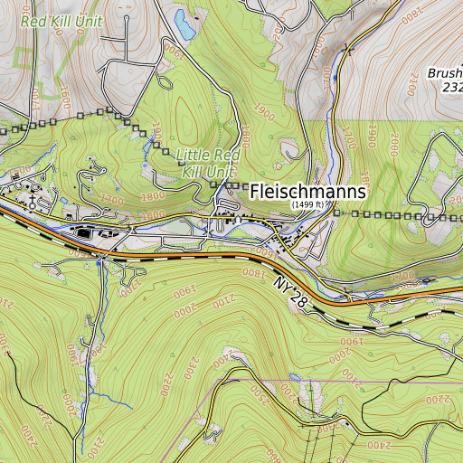 OpenTopoMap map of Vly Creek, NY