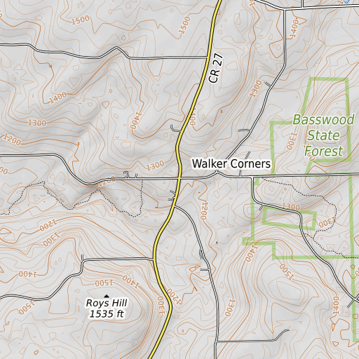 OpenTopoMap map of Walker Corners, NY