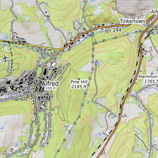 OpenTopoMap map of Pine Hill, NY