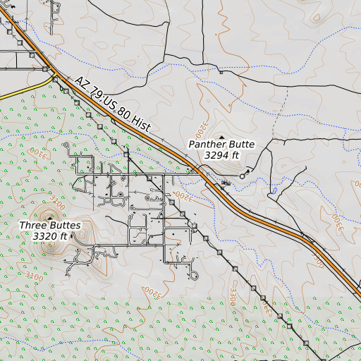 OpenTopoMap map of Power Line Wash, AZ