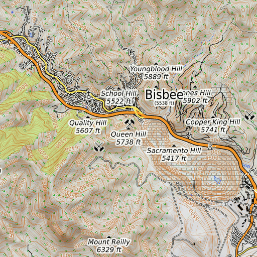 OpenTopoMap map of Queen Hill, AZ