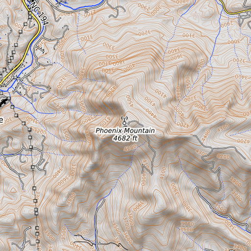 OpenTopoMap map of Phoenix Mountain, NC