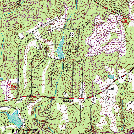 Topographic Map of Willowhaven Lake Number One, NC