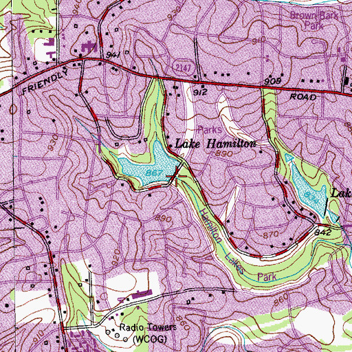 Topographic Map of Lake Hamilton Dam, NC