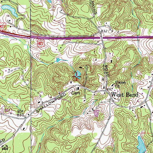 Topographic Map of Arnold Lake Dam, NC