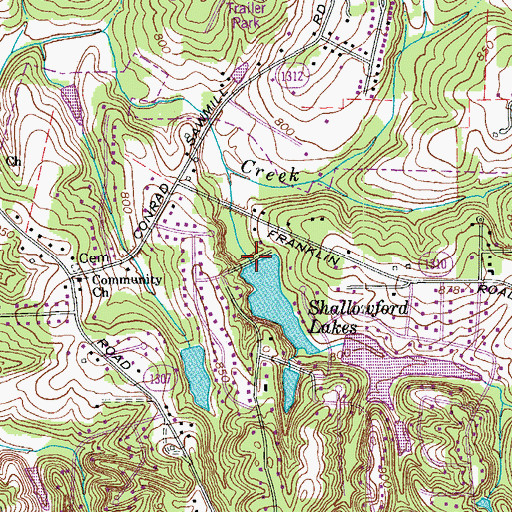 Topographic Map of Shallowford Lakes Dam Number One, NC