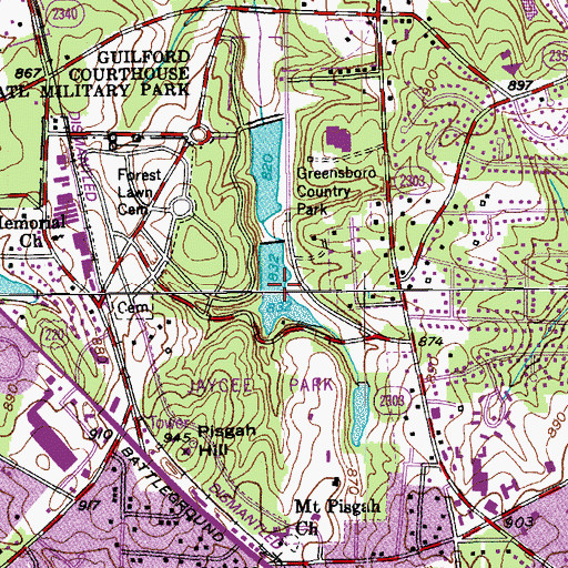 Topographic Map of Greensboro Country Park Lake Five A, NC