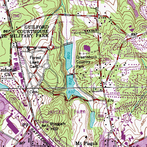 Topographic Map of Greensboro Country Park Lake Five A Dam, NC