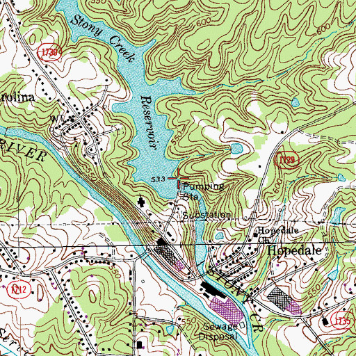 Topographic Map of Old Stony Creek Dam, NC