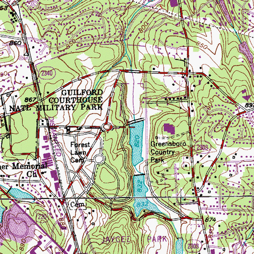 Topographic Map of Greensboro Country Park Lake Five B Dam, NC