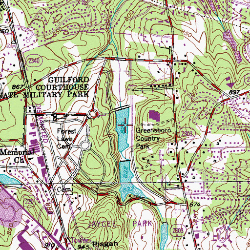 Topographic Map of Greensboro Country Park Lake Five B, NC