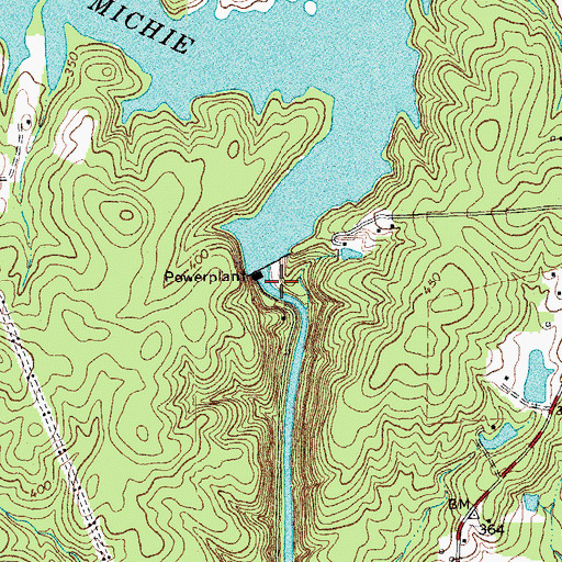 Topographic Map of Lake Michie Dam, NC