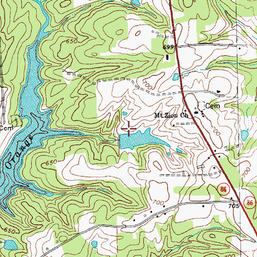 Topographic Map of Arrowhead Lake Dam, NC