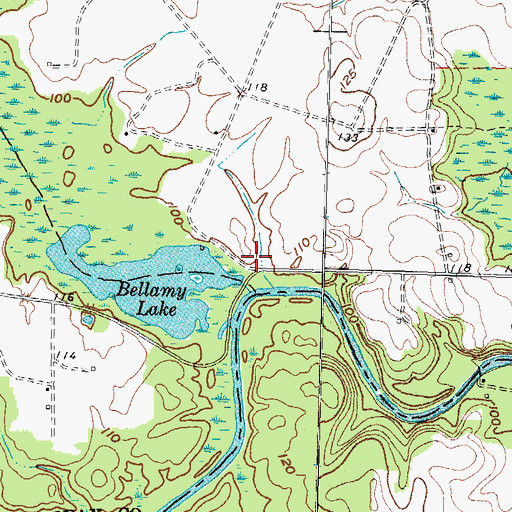 Topographic Map of Bellamys Lake Dam, NC
