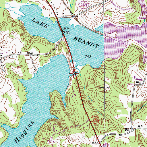 Topographic Map of Lake Higgins Dam, NC