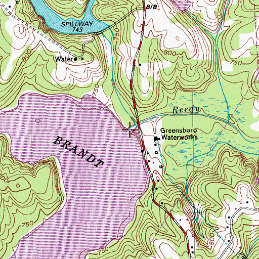 Topographic Map of Lake Brandt Dam, NC