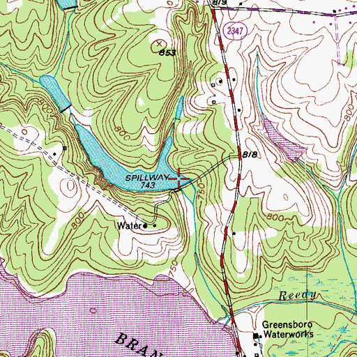 Topographic Map of Richardson Lake Dam, NC