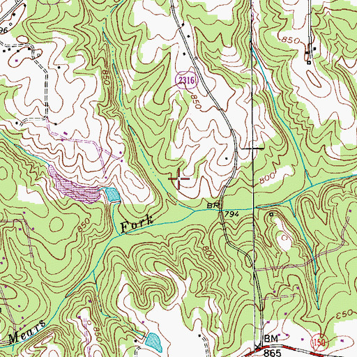 Topographic Map of Waynick Lake Dam, NC