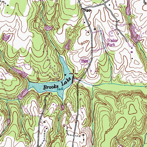 Topographic Map of Lake Brooks Dam, NC