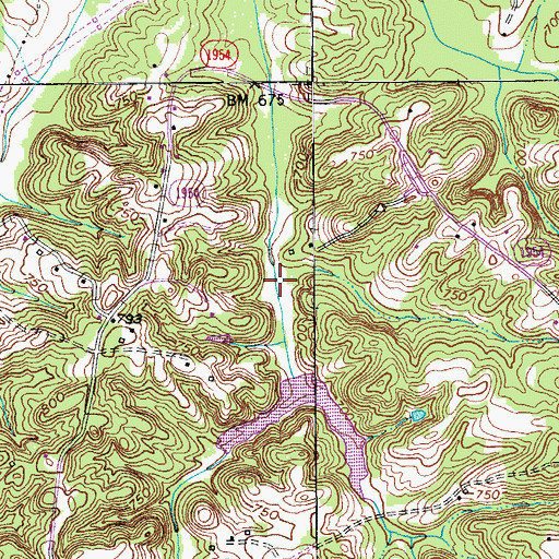 Topographic Map of Town Fork Creek Watershed Lake Thirteen, NC