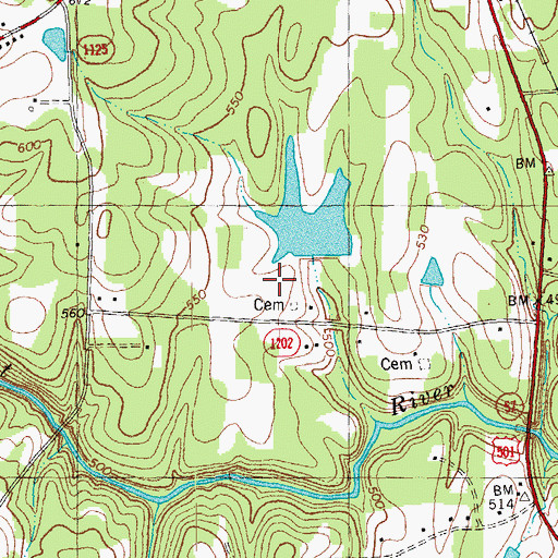 Topographic Map of M L Blalock Dam, NC