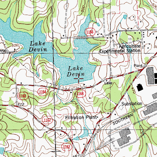 Topographic Map of Lake Devin Dam, NC