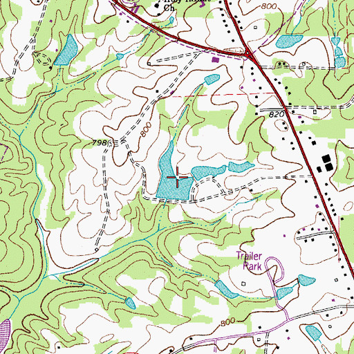 Topographic Map of Washburns Lake, NC