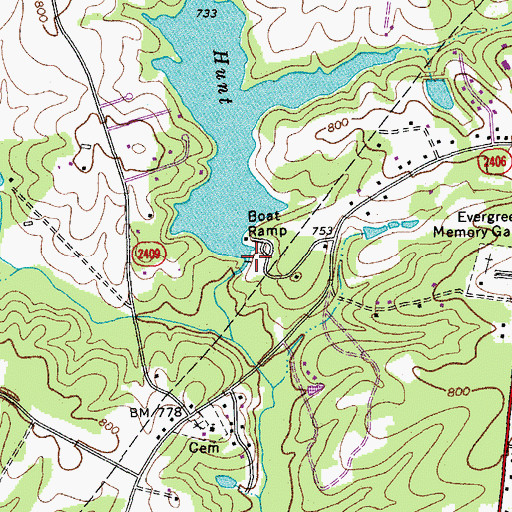 Topographic Map of Lake Hunt Dam, NC