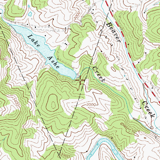 Topographic Map of Ashe Lake Dam, NC