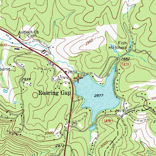 Topographic Map of Roaring Gap Lake Dam, NC