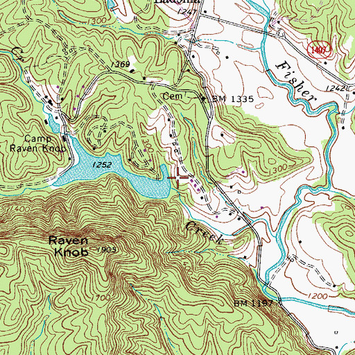 Topographic Map of Raven Knob Park Lake Dam, NC