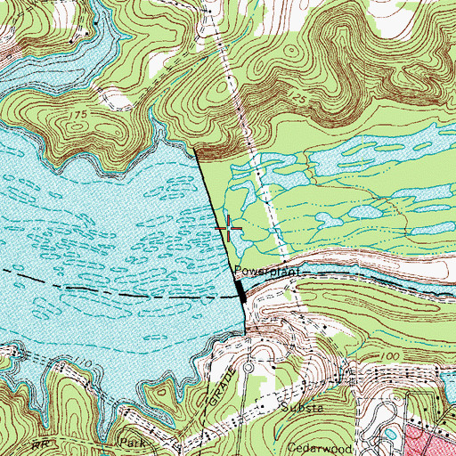 Topographic Map of Roanoke Rapids Lake Dam, NC