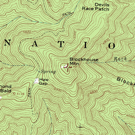 Topographic Map of Blockhouse Mountain, NC