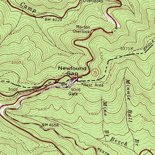 Topographic Map of Newfound Gap, NC