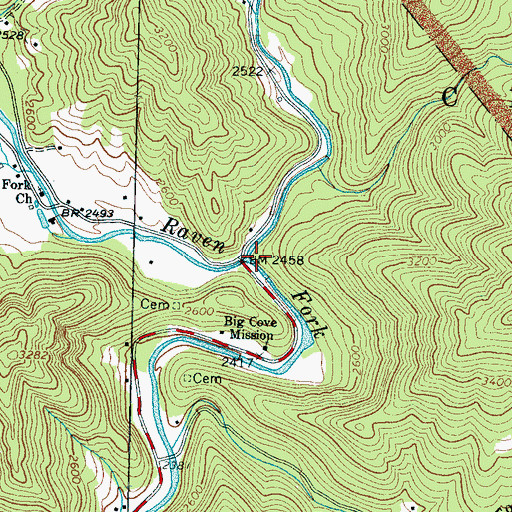 Topographic Map of Straight Fork Raven Fork, NC