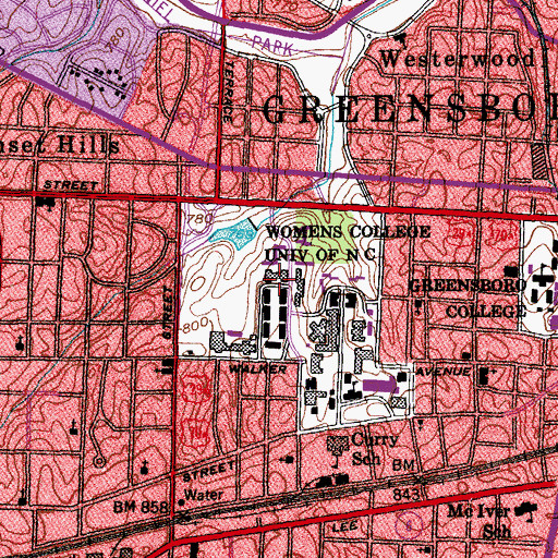Topographic Map of University of North Carolina - Greensboro, NC