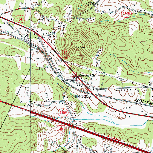 Topographic Map of Berea Church, NC