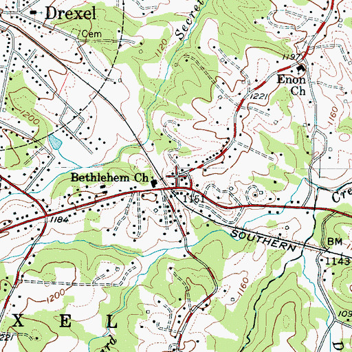 Topographic Map of Bethlehem Church, NC