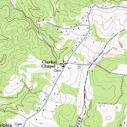 Topographic Map of Clarks Chapel, NC