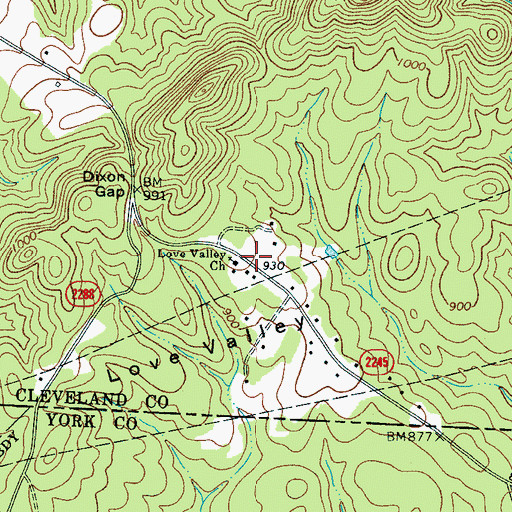 Topographic Map of Love Valley Church, NC