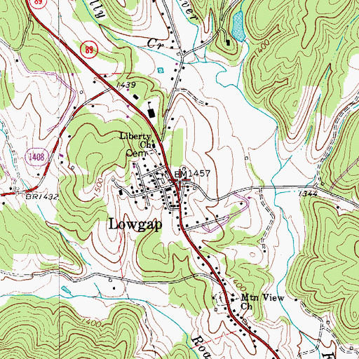 Topographic Map of Lowgap, NC