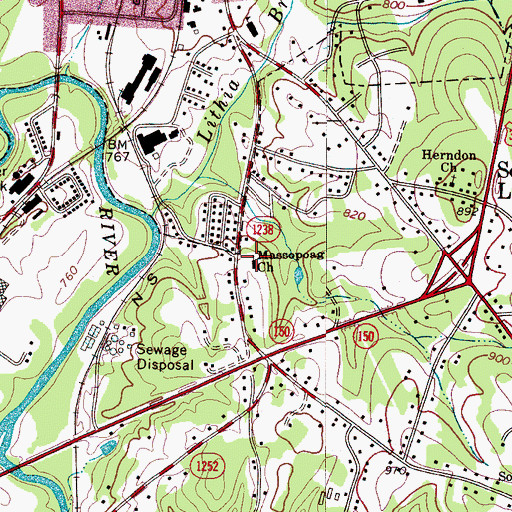 Topographic Map of Massopoag Church, NC