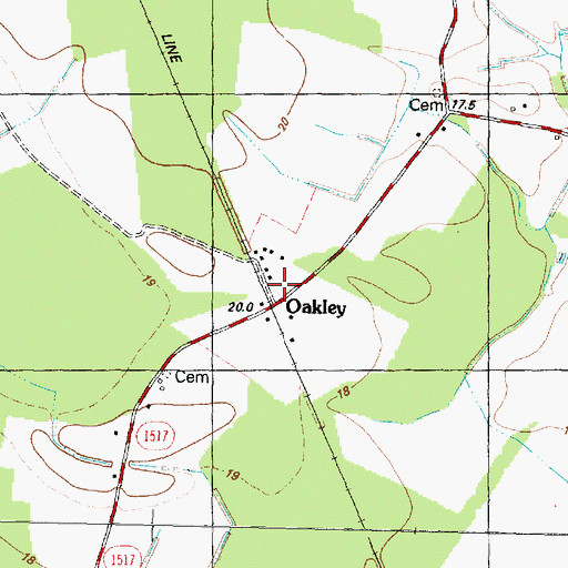 Topographic Map of Oakley, NC