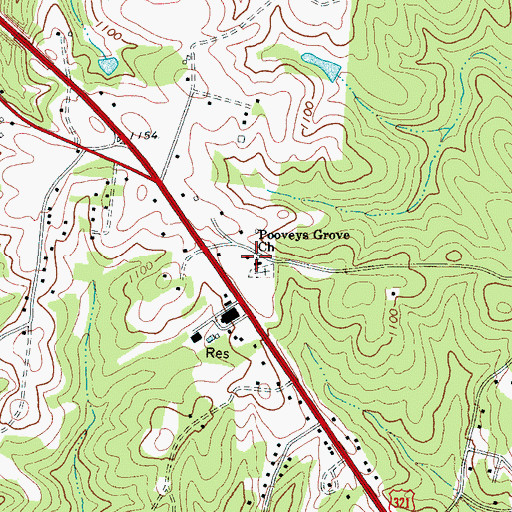 Topographic Map of Pooveys Grove Church, NC