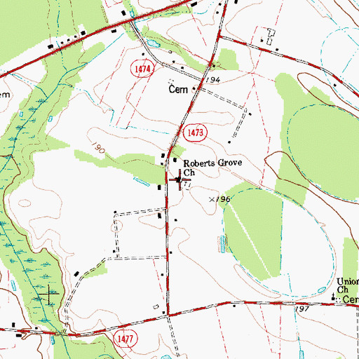 Topographic Map of Roberts Grove Church, NC