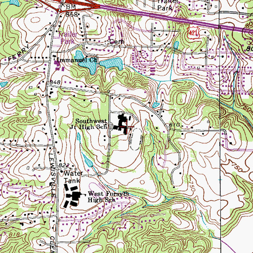 Topographic Map of Southwest Junior High School, NC