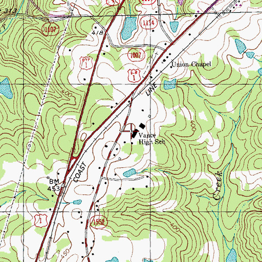 Topographic Map of Vance High School, NC